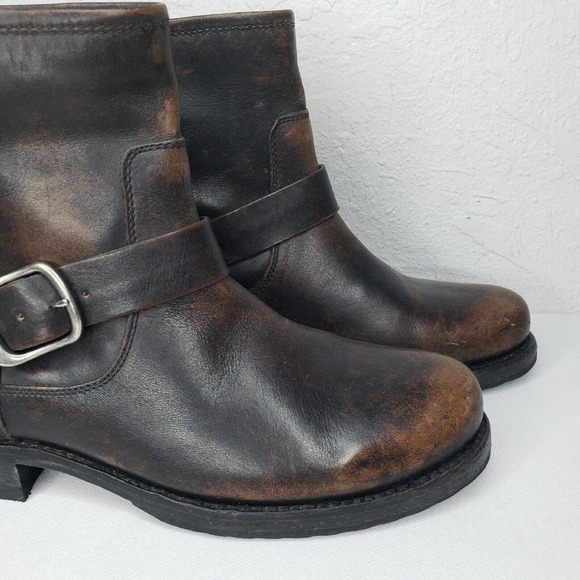 Frye Veronica Short Distressed Brown Leather Moto Boots Size 7.5 Excellent - Picture 4 of 14